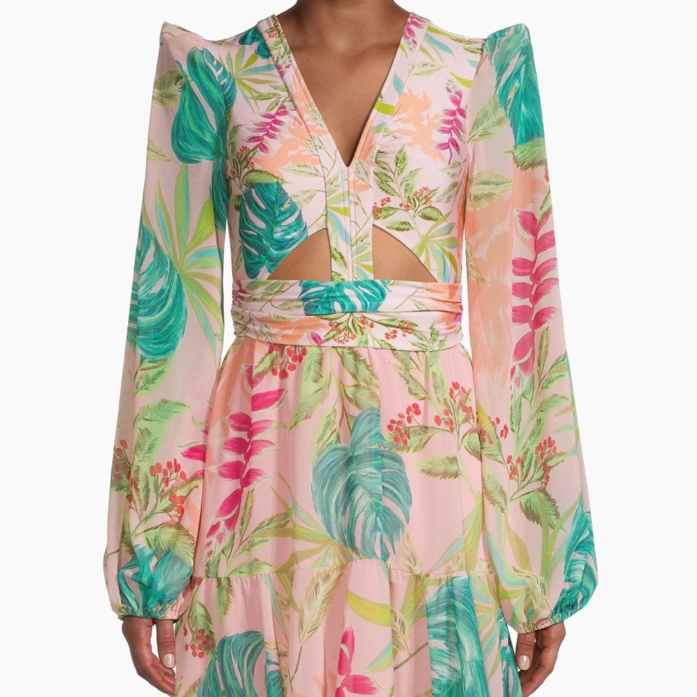 PatBo tropicalia palm long sleeve dress